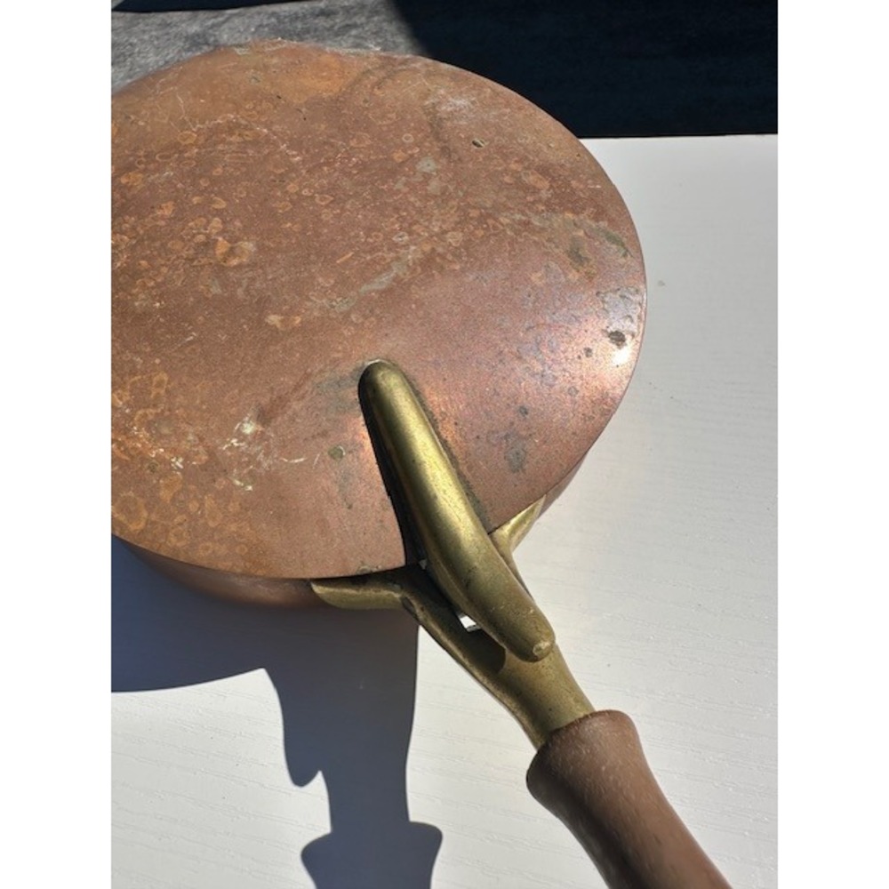 Vintage Copper Silent Butler Brass Hinged Lid and Wood Handle 13.5‎ Inch - Picture 4 of 8